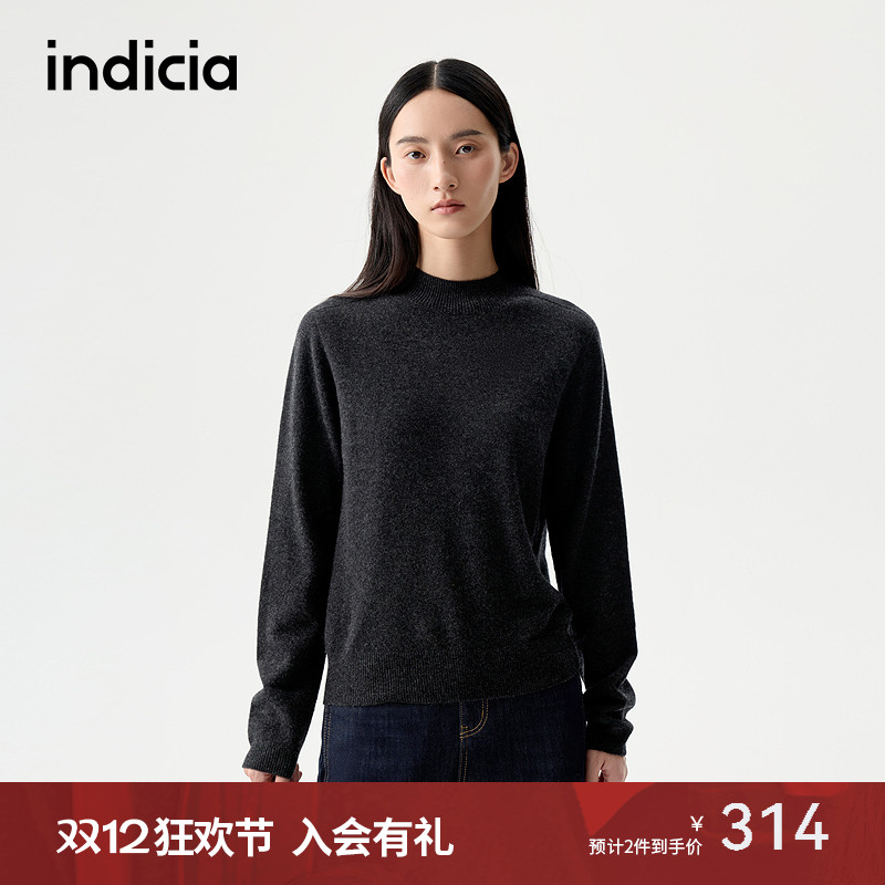 indicia标记25冬新款纯色宽松绵羊毛休闲针织衫打底L2D5ZZ211