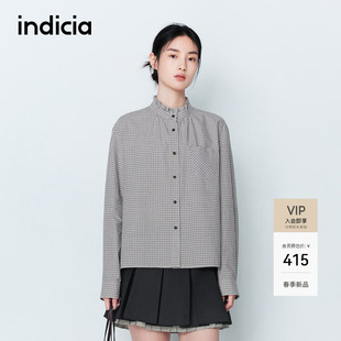 indicia标记2026春新款复古温柔精致荷叶边立领格纹衬衫L2A6CS029