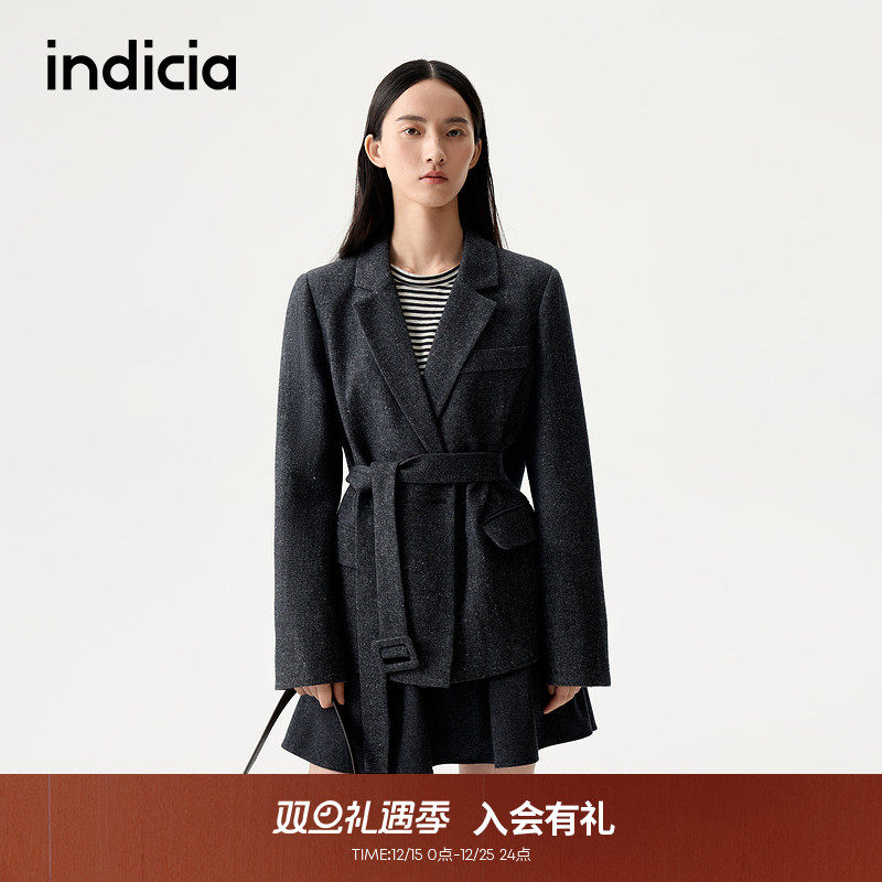 indicia标记气质毛呢西装外套