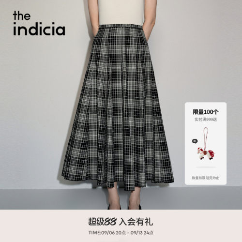 the indicia标记2026秋新款复古文艺松弛感格纹半身裙 L2C6QZ231Z