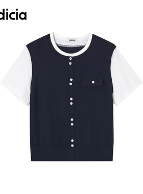 indicia标记商场同款2025秋新款撞色拼接假两件针织衫F2C5ZZ282N