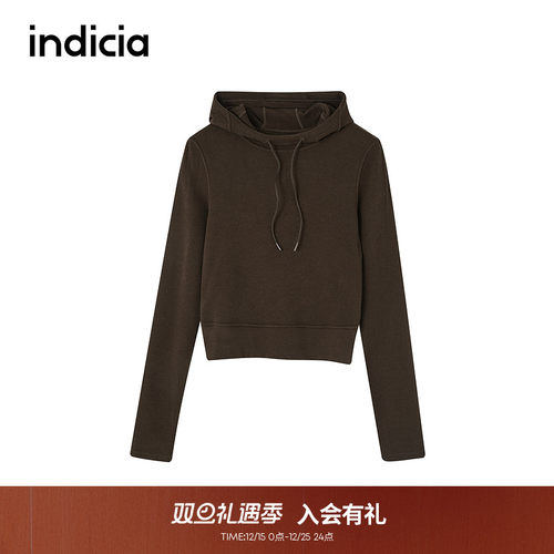 indicia标记商场同款短款宽松高校运动咖色卫衣抽绳F2D4WY793F