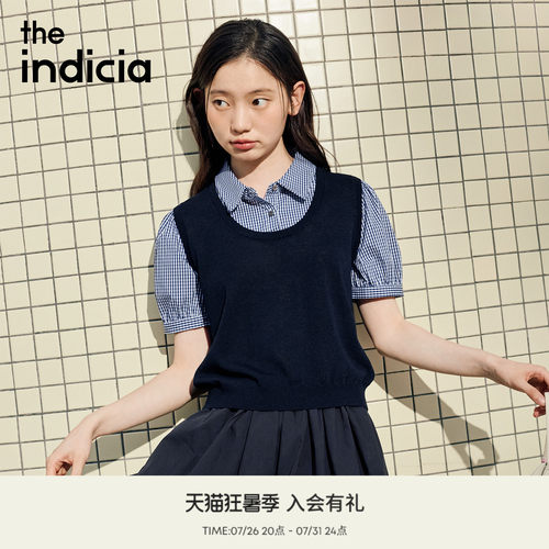 the indicia标记2026夏新款复古学院风假两件格纹衬衫 L2B6CS112C