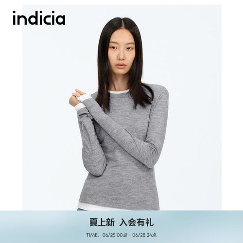 indicia标记商场同款春秋新款简约百搭款撞色针织衫F2A5ZZ041F