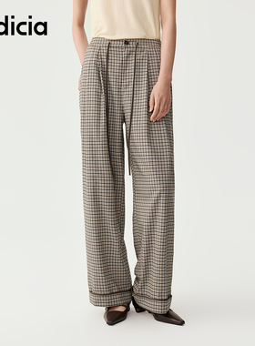 indicia标记商场同款2025秋新款格纹松弛感卡其休闲裤F2C5KZ373C