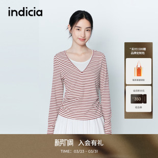 L2A6ZZ025 红白条纹撞色显白假两件针织衫 indicia标记2026春季 新款