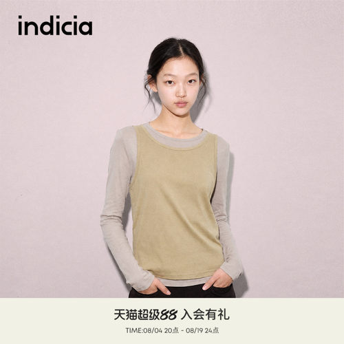 indicia标记商场同款春秋新款假两件圆领T恤长袖薄款F2C5TX369F