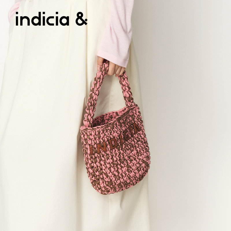 indicia&田园度假风拉菲草手提编织包中号菜篮子水桶包BF2A6BP157