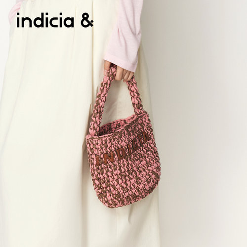 indicia&田园度假风拉菲草手提编织包中号菜篮子水桶包BF2A6BP157