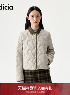 indicia标记25年冬新款韩系撞色灯芯绒拼接领短款羽绒服L2D5YR260