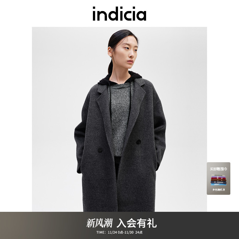 indicia标记时尚百搭毛呢大衣