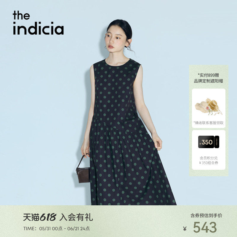 indicia标记2026夏季复古文艺灵动波点无袖背心连衣裙L2B6LQ133