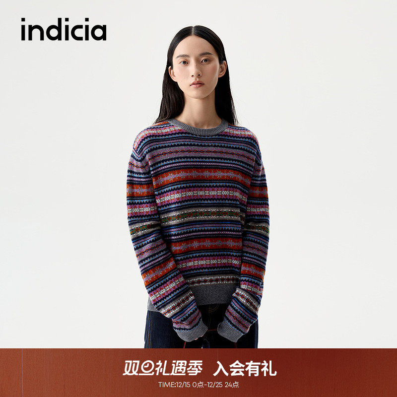 indicia标记2025冬季新款简约大方多彩复古俏皮针织毛衫L2D5MS230
