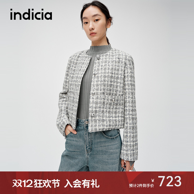 撞色外套indicia小香风