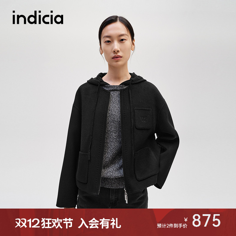 indicia标记山羊绒短款呢大衣
