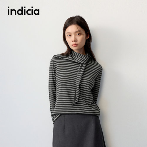 indicia标记商场同款2026秋季新款条纹绵羊毛长袖上衣F2C6TX356N