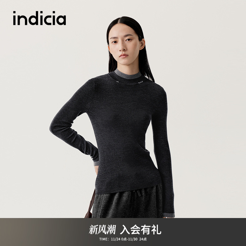 indicia标记2025冬季新款撞色设计半高领毛衫舒适针织衫L2D5MS295