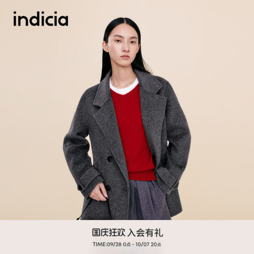 indicia标记冬新款休闲小个子韩系通勤西装呢子大衣L2D5DY274