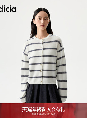 indicia标记25冬新款绵羊毛韩系修身圆领条纹开衫L2D5KS245