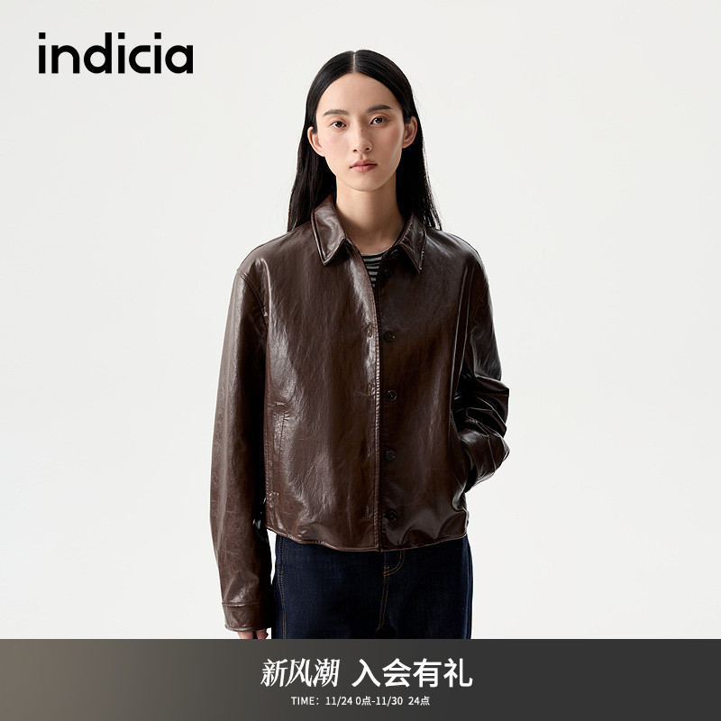 indicia标记25冬新款短款翻领皮衣明线车缝休闲夹克L2D5WT246