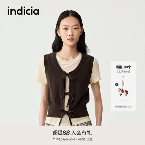 indicia标记商场同款春夏新款度假风绵羊毛针织背心F2C5BX405C