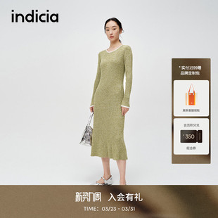 indicia标记商场同款 气质6A401LQ028N 早春简约绿色针织连衣裙修身
