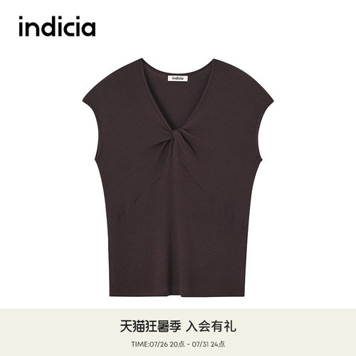 indicia标记商场同款春夏新款扭结显瘦设计短袖针织衫 F2C5ZZ286F