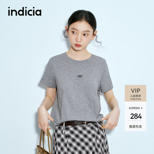 indicia标记夏季新款简约百搭正肩显瘦短袖舒适亲肤T恤F2B5TX260G