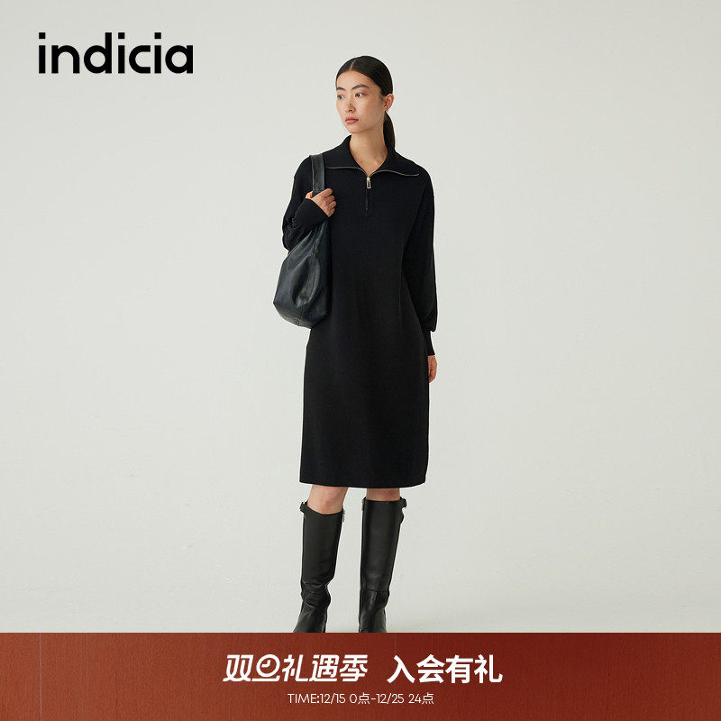 标记绵羊毛针织高领indicia长裙