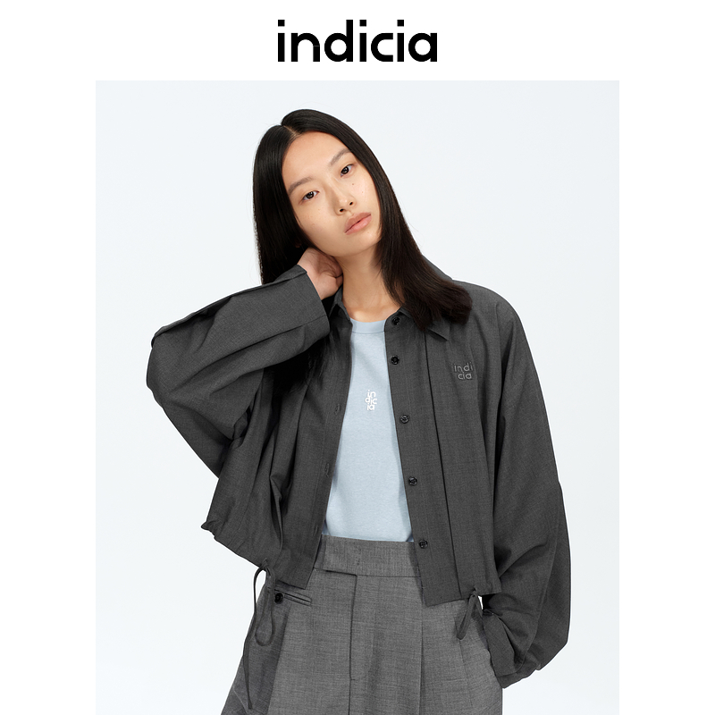 indicia标记商场同款25春新款休闲衬衫领减龄抽绳外套F2A5WT034N