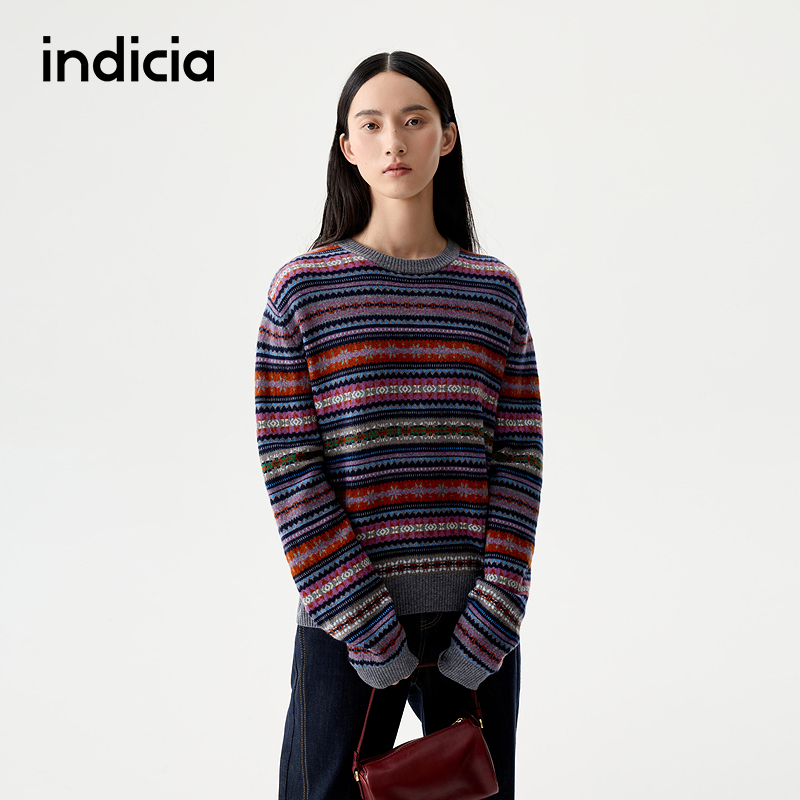 indicia标记2025冬季新款简约大方多彩复古俏皮针织毛衫L2D5MS230