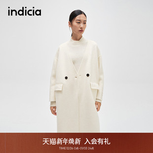 indicia标记商场同款 两粒扣优雅毛呢大衣F2D4DY706C 通勤V领长款