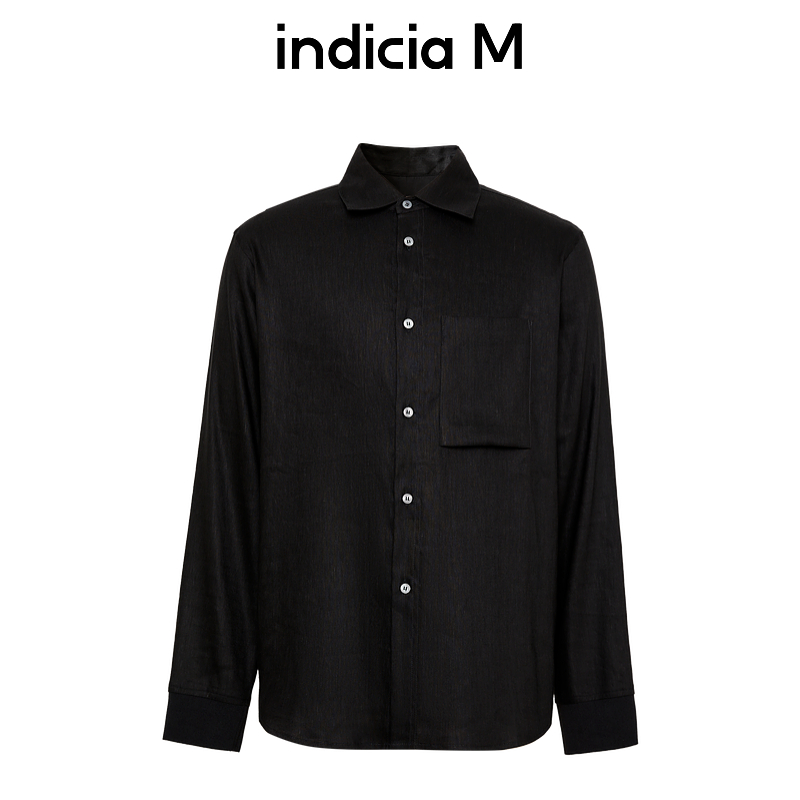 indiciaM标记商场同款春秋季简约黑色亚麻长袖衬衫M2C4WT227C