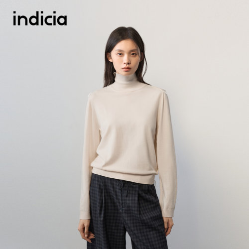 indicia标记商场同款2026秋季新款杏色高领羊毛针织衫F2C6ZZ339F