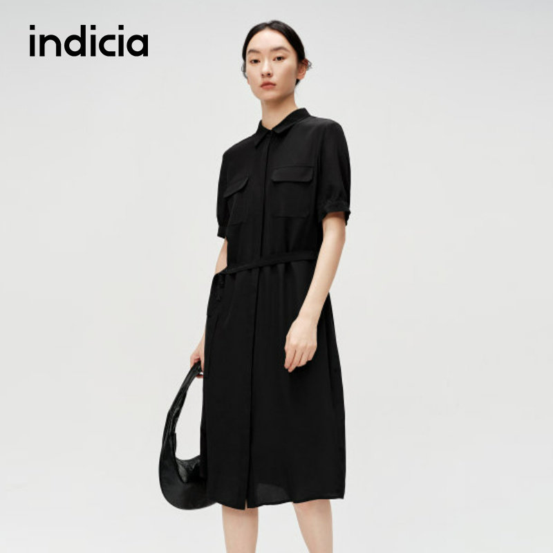 【100%桑蚕丝】indicia标记夏季轻奢气质款短袖连衣裙6B405LQ283C