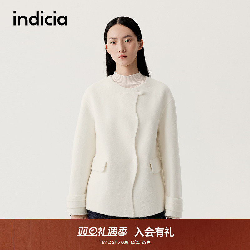 indicia标记2025冬季新款温柔优雅冬日氛围感带围巾大衣L2D5DY296