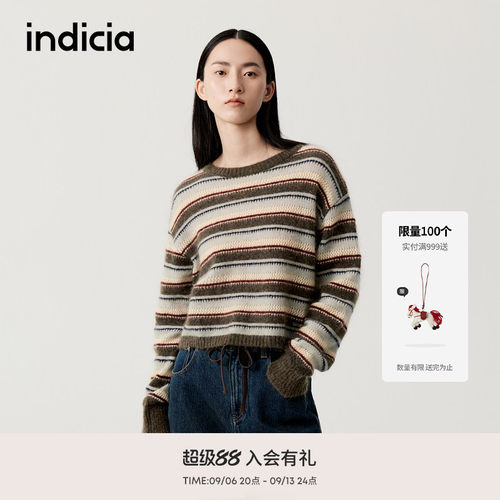 indicia标记商场同款2025冬季新款经典条纹设计感毛衫 F2D5MS382F