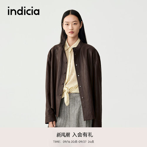 indicia标记商场同款春季新款宽松巧克力棕色皮衣夹克F2C5PY380F