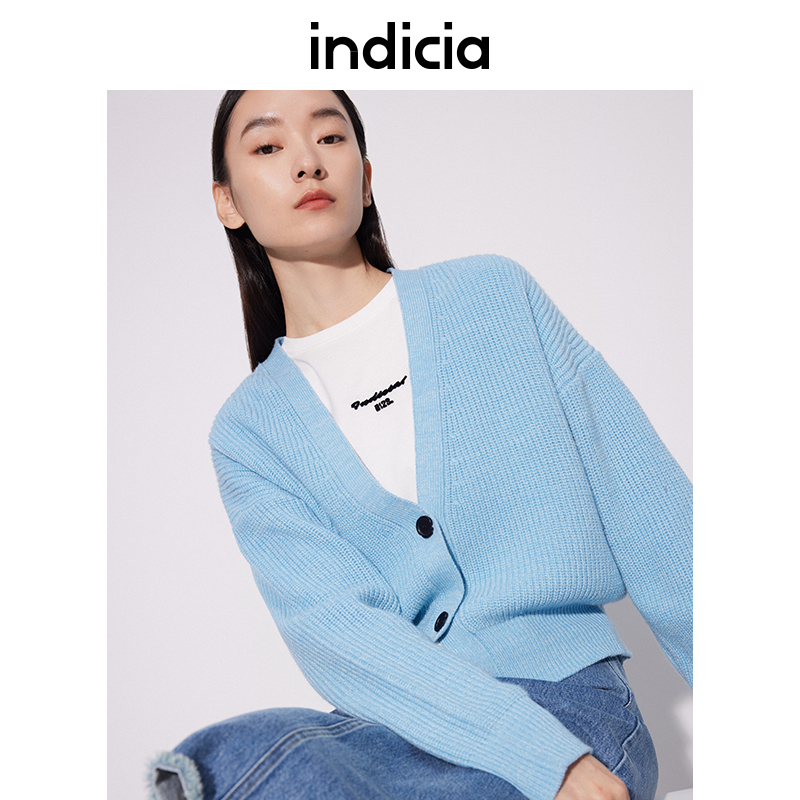indiciaV领羊毛针织开衫女春季