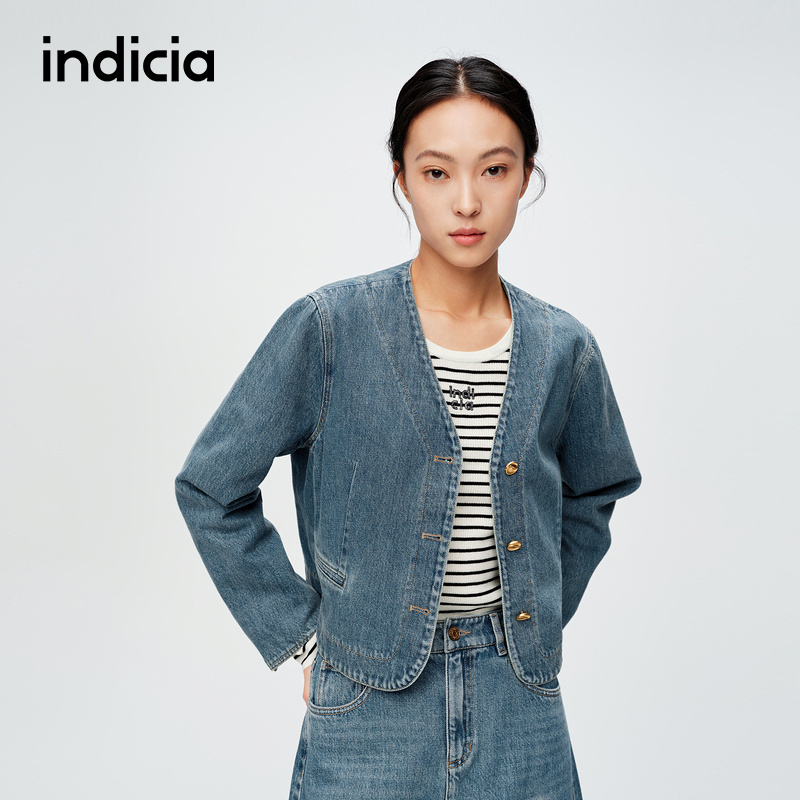 标记牛仔短外套复古上衣