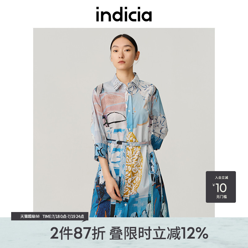 indicia休闲风衬衫裙连衣裙