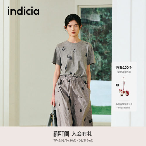indicia标记商场同款夏季新款休闲简约印花纯棉T恤短袖F2B5TX137N