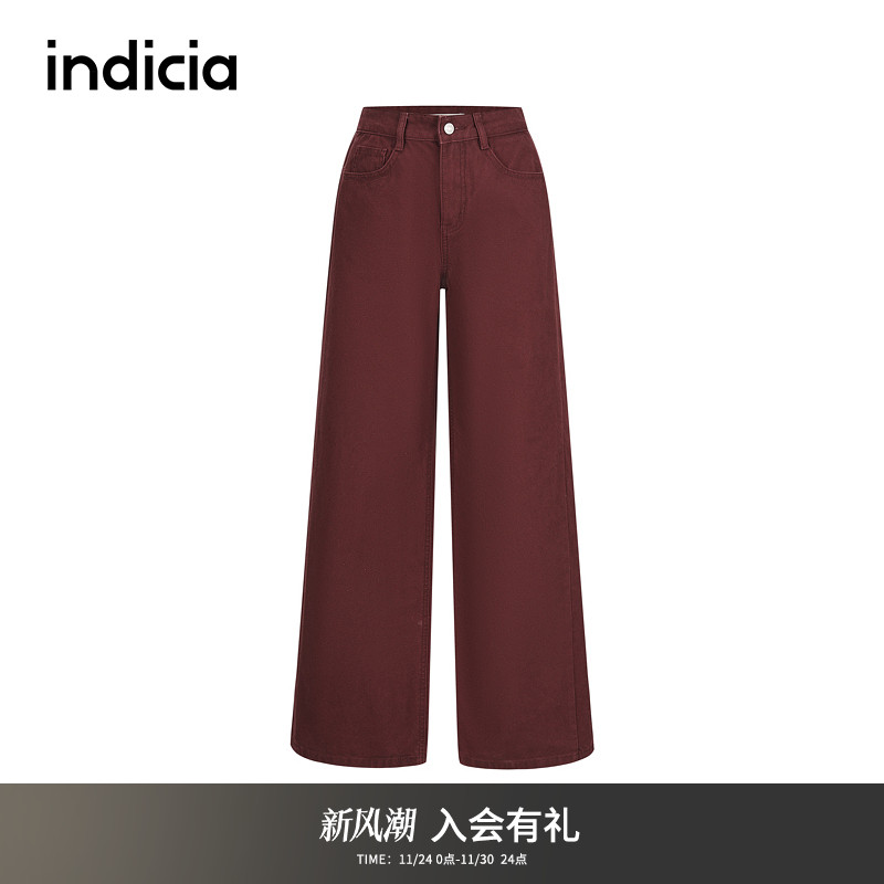 indicia标记商场同款25春新款纯棉红色百搭阔腿牛仔裤F2D4NK814C