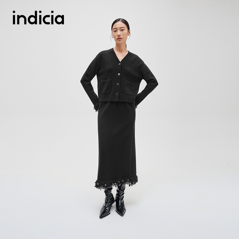 indicia标记优雅流苏边针织套装