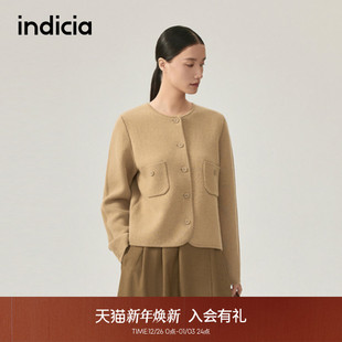 indicia标记商场同款 毛呢外套5D311WT575C 秋冬简约驼色气质短款
