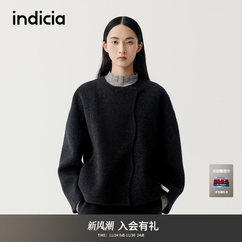 indicia标记羊驼毛短款大衣