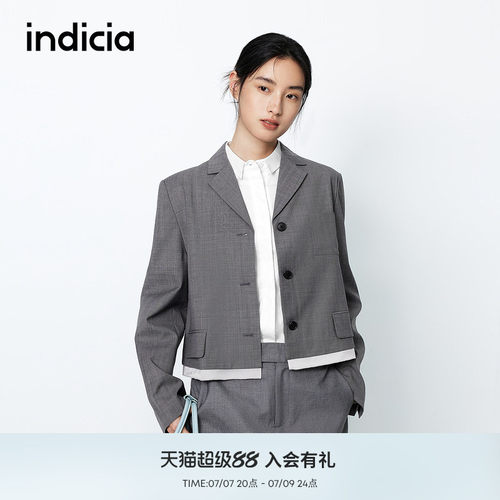 indicia标记商场同款春秋新款宽松简约拼接西服短外套F2A5XZ049F