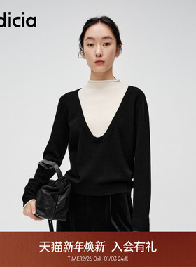 indicia标记商场同款秋季简约黑白撞色假两件针织毛衫6A401MS041N