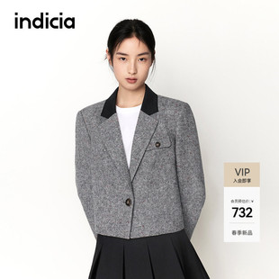 L2A6XZ044 西装 indicia标记2026春新款 高级感花灰肌理轻盈精致短款