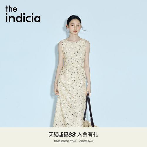indicia标记2026夏新款复古法式波点收腰气质无袖连衣裙L2B6LQ090